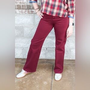 Mica Denim High Rise Wide Leg Deep Burgundy Jeans MDP-W3602BU